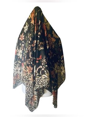 leopard/ floral large silk scarf 42” x 42”